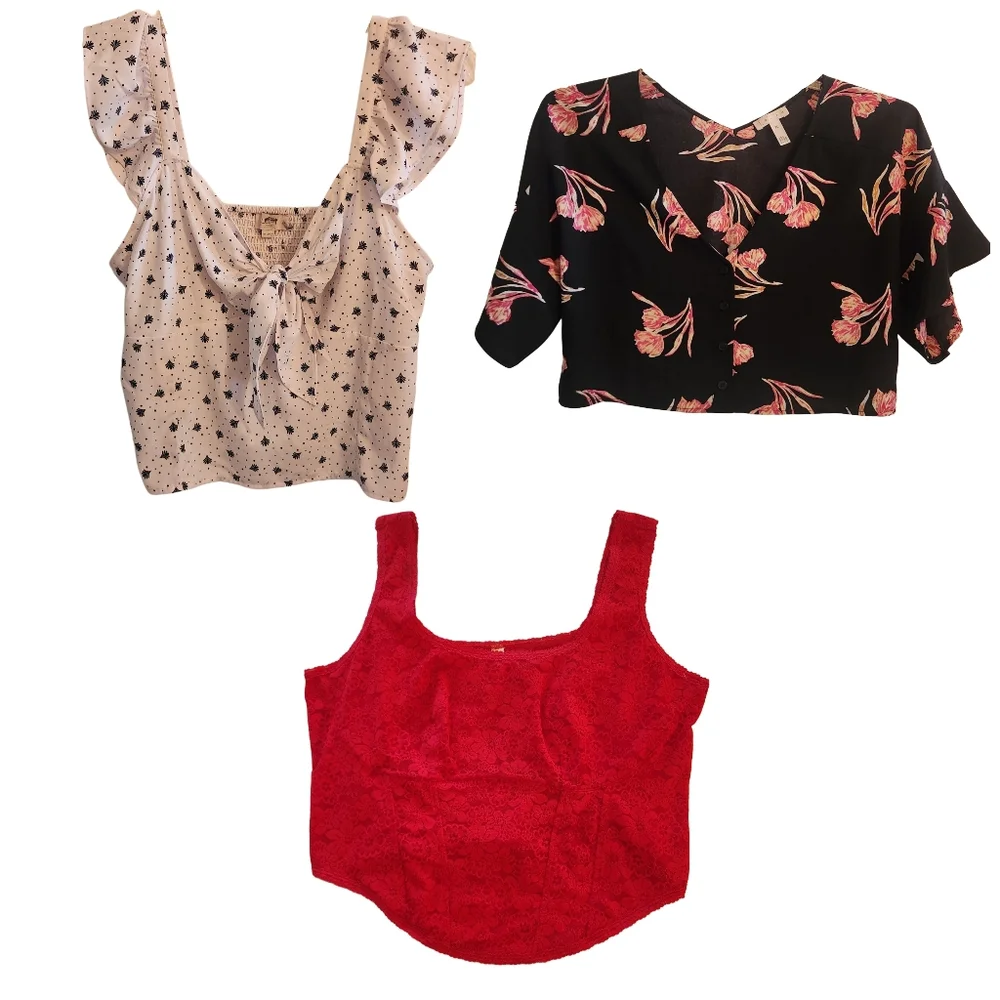 3 Large - X large Tops Red Floral White PINK
